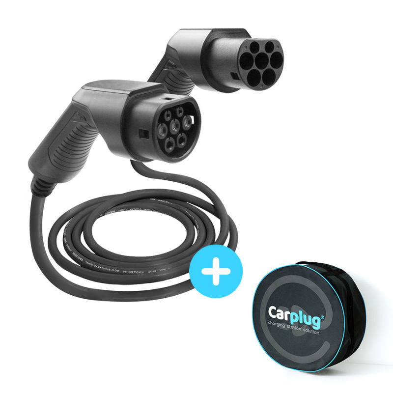 CARPLUG - Câble de Recharge - Type 2 - Type 2-10m - 7,4kW (1 Phases 32A) -  T2 T2 + Housse - CAR-2110