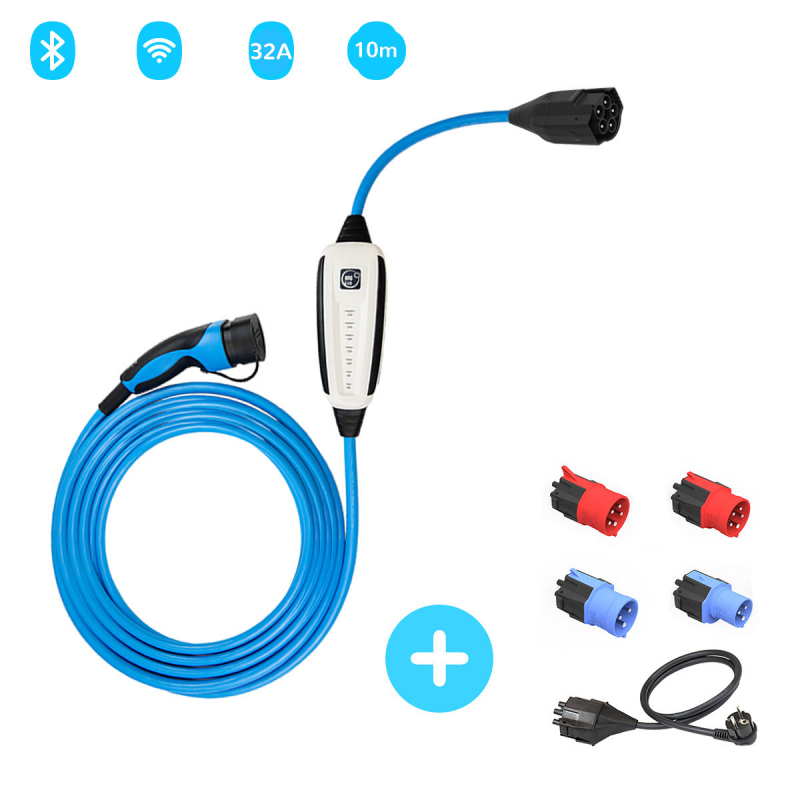 EV Charging Cable cord 32A 22KW Three Phase Electric Vehicle Cord for Car  Charger Station Type 2 Female to Male Plug IEC 62196 Color: 16A 1phase Blue